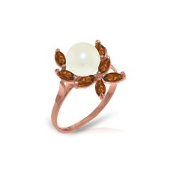 Genuine 2.65 ctw Pearl & Garnet Ring 14KT Rose Gold - REF-28V5W