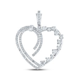 5/8 CTW Womens Round Diamond Heart Pendant 14kt White Gold - REF-59R9X