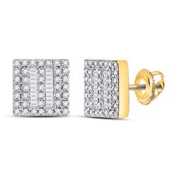 1/3 CTW Womens Baguette Diamond Square Earrings 10kt Yellow Gold - REF-31R4X