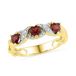 7/8 CTW Womens Heart Garnet Diamond 3-stone Ring 10kt Yellow Gold - REF-19N2A