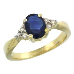 1.20 CTW Blue Sapphire & Diamond Ring 10K Yellow Gold - REF-31F6N