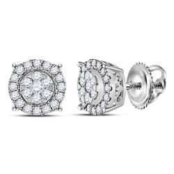 1/4 CTW Womens Round Diamond Circle Halo Cluster Earrings 14kt White Gold - REF-29W9H
