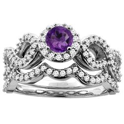 0.92 CTW Amethyst & Diamond Ring 14K White Gold - REF-93Y2V