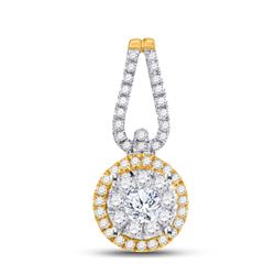 1/2 CTW Womens Round Diamond Halo Solitaire Pendant 14kt Yellow Gold - REF-45R2X