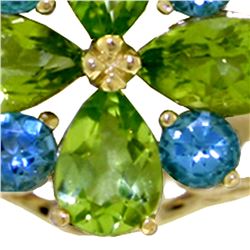 Genuine 2.43 ctw Peridot & Blue Topaz Ring 14KT White Gold - REF-48Z3N