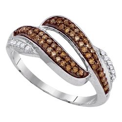 1/3 CTW Womens Round Brown Diamond Band Ring 10kt White Gold - REF-21A8M