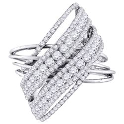 2 & 1/2 CTW Womens Round Diamond Crossover Open Strand Cocktail Ring 10kt White Gold - REF-188A2M