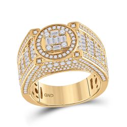 2 & 3/8 CTW Mens Baguette Diamond Circle Cluster Ring 14kt Yellow Gold - REF-190V8Y