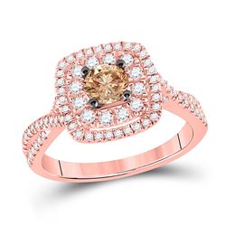 7/8 CTW Round Brown Diamond Solitaire Bridal Wedding Engagement Ring 14kt Rose Gold - REF-105W7H