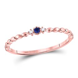 0.03 CTW Womens Round Blue Sapphire Diamond Stackable Band Ring 10kt Rose Gold - REF-9V5Y