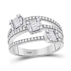 3/4 CTW Womens Baguette Diamond Triple Cluster Fashion Ring 14kt White Gold - REF-87T8V