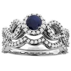 1.10 CTW Blue Sapphire & Diamond Ring 14K White Gold - REF-110X5M