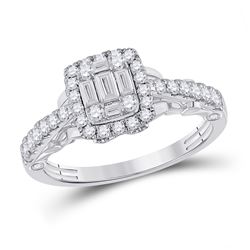 3/4 CTW Womens Baguette Diamond Square Ring 14kt White Gold - REF-81F7W