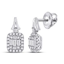 1/2 CTW Womens Baguette Diamond Square Dangle Earrings 14kt White Gold - REF-51Y7N