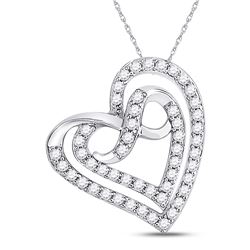 1/3 CTW Womens Round Diamond Infinity Heart Pendant 10kt White Gold - REF-23M3F