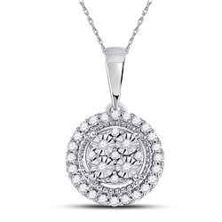 1/10 CTW Womens Round Diamond Fashion Halo Cluster Pendant 10kt White Gold - REF-13W5H