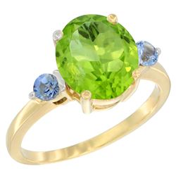 3.02 CTW Peridot & Blue Sapphire Ring 14K Yellow Gold - REF-36M3A