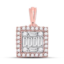 1/5 CTW Womens Baguette Round Diamond Square Pendant 14kt Rose Gold - REF-26W6H