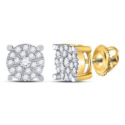 1/3 CTW Womens Round Diamond Halo Cluster Earrings 10kt Yellow Gold - REF-24R5X