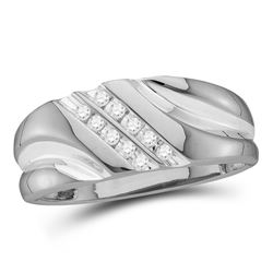 1/8 CTW Mens Round Diamond Wedding Band Ring 14kt White Gold - REF-38W7H