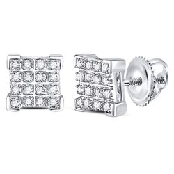 1/10 CTW Mens Round Diamond Square Cluster Earrings 10kt White Gold - REF-11Y6N