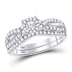 3/4 CTW Round Diamond Bridal Wedding Ring Band Set 10kt White Gold - REF-58H5R