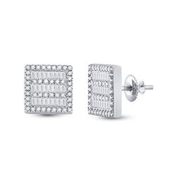 1/3 CTW Womens Baguette Diamond Square Earrings 10kt White Gold - REF-30Y7N