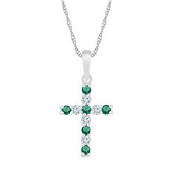 1/3 CTW Womens Round Lab-Created Emerald Cross Pendant 10kt White Gold - REF-17T6V