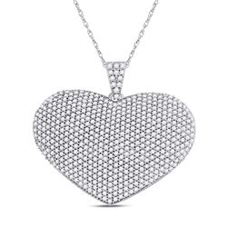 2 CTW Womens Round Diamond Charmed Heart Pendant 14kt White Gold - REF-150M2F