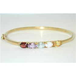 1054 14K Gold Bangle w/ MultiColor Gemstones