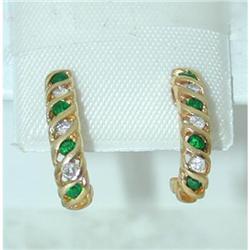 6298 14K Gold Post Earrings w/ Emerald/ Diamonds