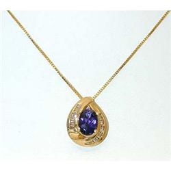 2040 14K Gold Necklace w/Amethyst/Diamonds Pendant