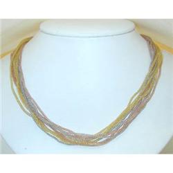 1158 14K Tri-Color Gold 9 Strands Necklace