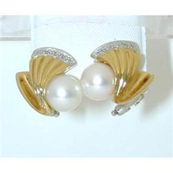 2038 18K 2 Tone Gold Earrings w/ Pearl/ Diamonds