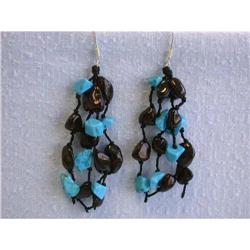 5059 Dangling Onyx and Turquoise Earrings