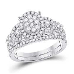 7/8 CTW Round Diamond Bridal Wedding Ring 14kt White Gold - REF-95W5H