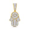 Image 1 : 7/8 CTW Mens Round Diamond Hamsa Charm Pendant 10kt Yellow Gold - REF-68T2V