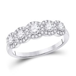 3/4 CTW Round Diamond 5-stone Bridal Wedding Engagement Ring 14kt White Gold - REF-93W3H