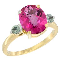 2.64 CTW Pink Topaz & Green Sapphire Ring 14K Yellow Gold - REF-32R3H