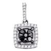 1/2 CTW Womens Round Black Color Enhanced Diamond Square Cluster Pendant 10kt White Gold - REF-23W3H