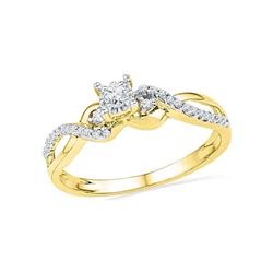 1/4 CTW Womens Round Diamond Solitaire Crossover Promise Ring 10kt Yellow Gold - REF-25W9H