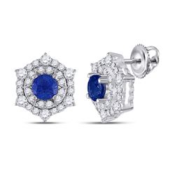 1 & 1/4 CTW Womens Round Blue Sapphire Diamond Halo Earrings 14kt White Gold - REF-81N7A