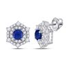 1 & 1/4 CTW Womens Round Blue Sapphire Diamond Halo Earrings 14kt White Gold - REF-81N7A