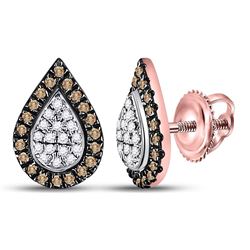 1/5 CTW Womens Round Brown Diamond Teardrop Cluster Earrings 10kt Rose Gold - REF-16N4A