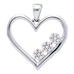 1/20 CTW Womens Round Diamond Heart Pendant 10kt White Gold - REF-9W5H