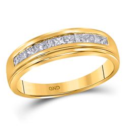 3/4 CTW Mens Princess Diamond Wedding Single Row Band Ring 10kt Yellow Gold - REF-54F5W