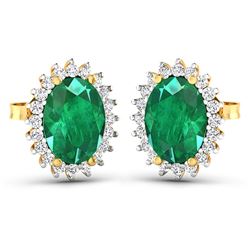 Natural 2.46 CTW Zambian Emerald & Diamond Earrings 14K Yellow Gold - REF-49N3R