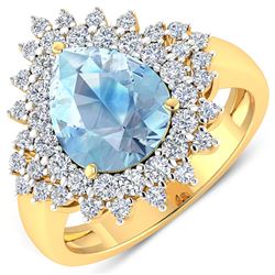 Natural 3.19 CTW Aquamarine & Diamond Ring 14K Yellow Gold - REF-115K6W