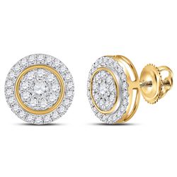 1 CTW Womens Round Diamond Circle Cluster Earrings 14kt Yellow Gold - REF-77X7T