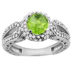 1.25 CTW Peridot & Diamond Ring 14K White Gold - REF-86K7W